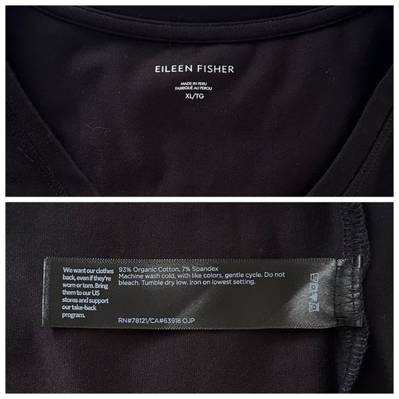 EILEEN FISHER XL Pima Cotton Stretch Jersey V-Neck Dress in Black • Casual Comfy - Picture 6 of 12